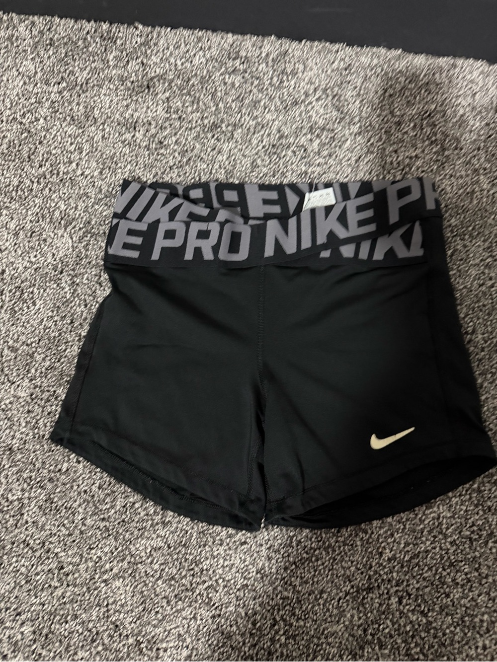 Nike Pro High-Rise Black Athletic Bike Shorts with Gray Logo Waistband